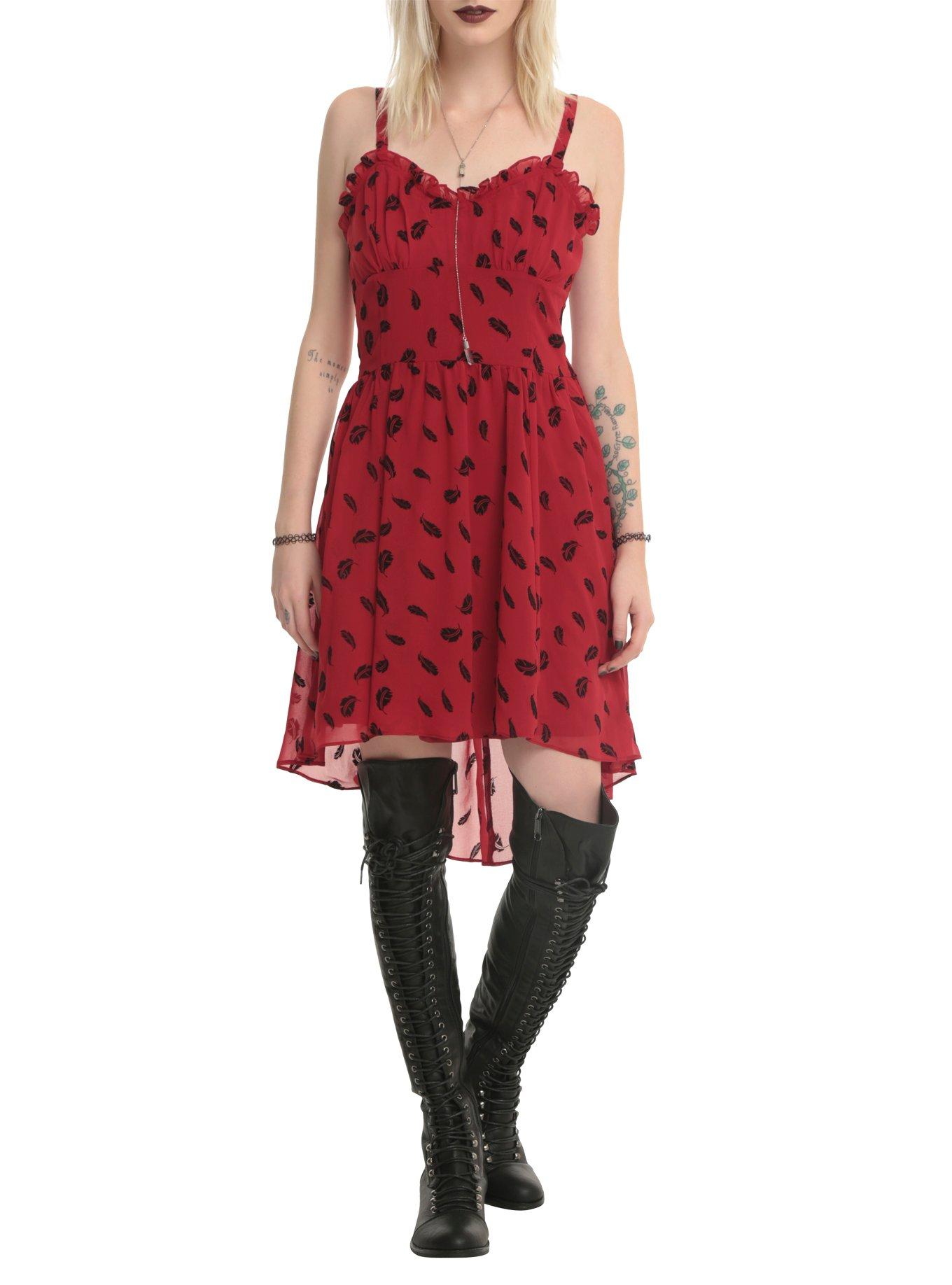 Royal Bones Red & Black Feather Hi-Lo Dress, BLACK, hi-res
