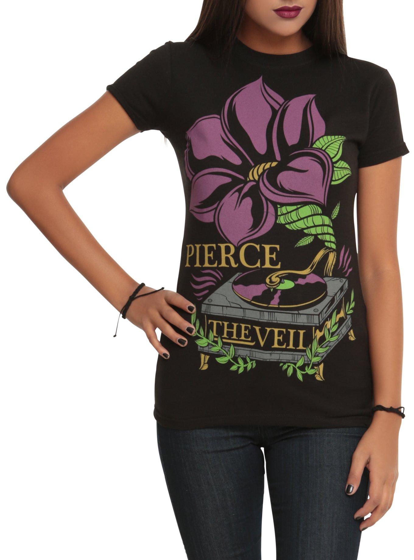 Pierce The Veil Flower Record Player Girls T-Shirt, BLACK, hi-res