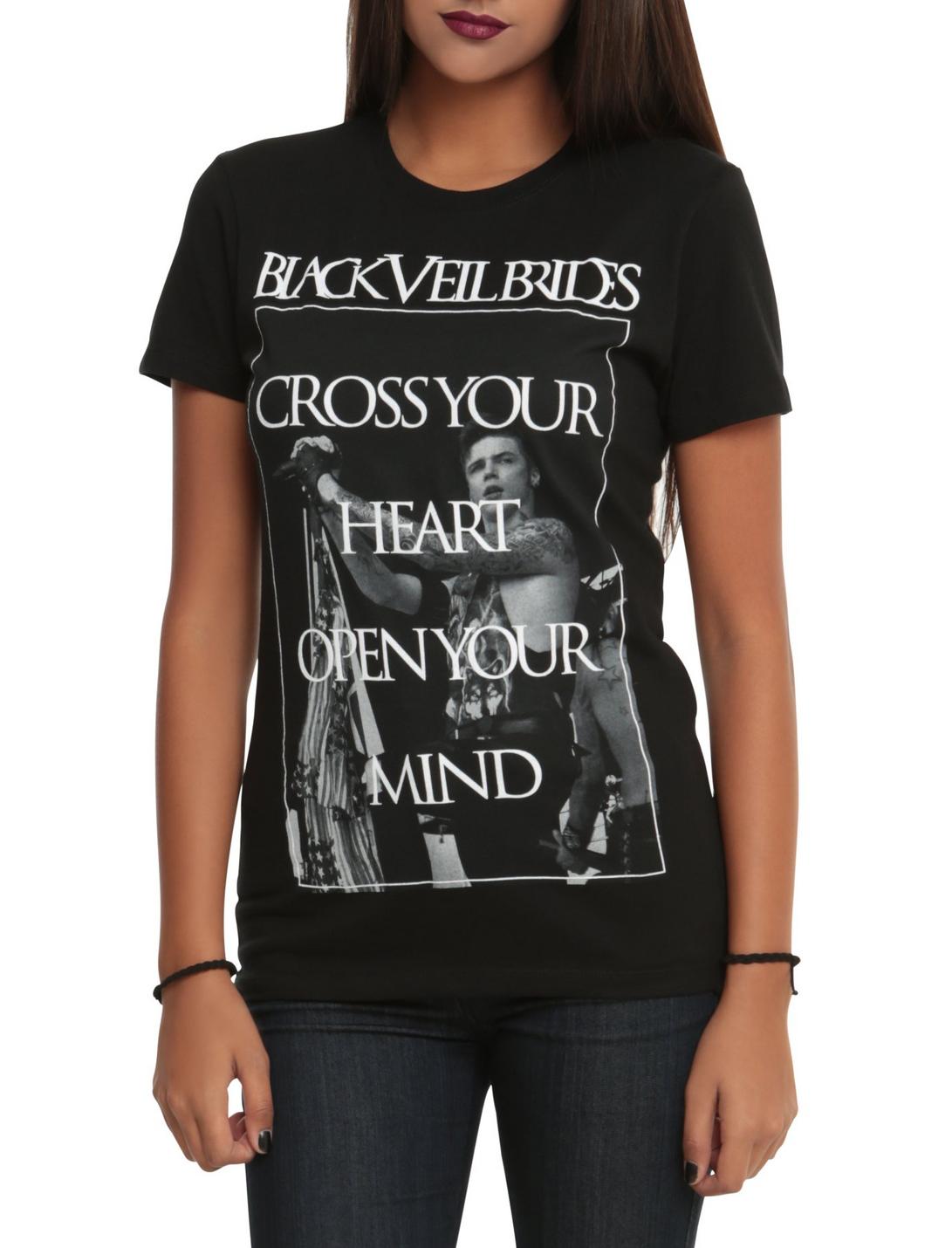 Black Veil Brides Cross Your Heart Girls T-Shirt, BLACK, hi-res