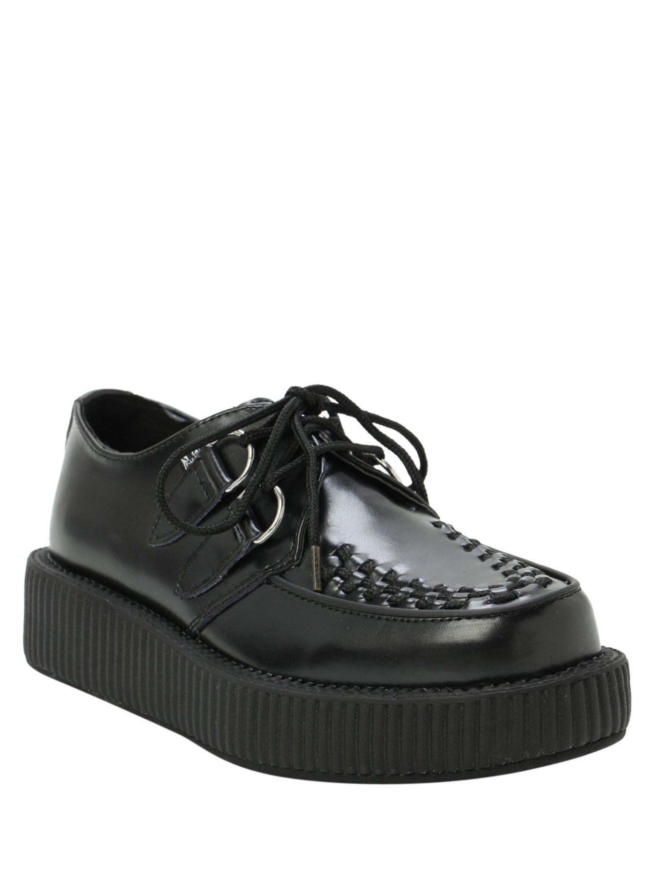 T.U.K. Black Low Sole Viva Leather Creepers, BLACK, hi-res