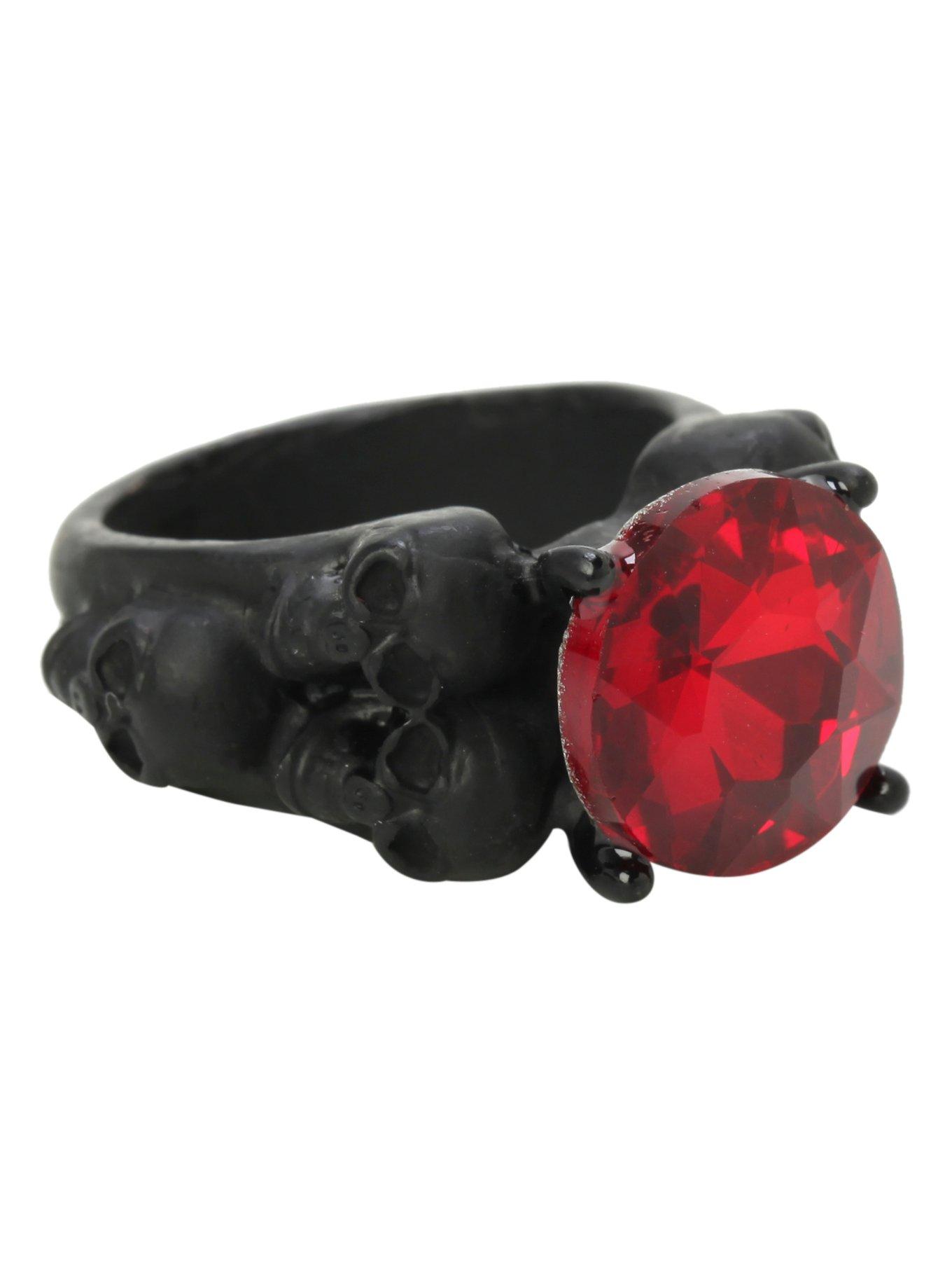 Black & Red Skull & Gem Ring, , hi-res