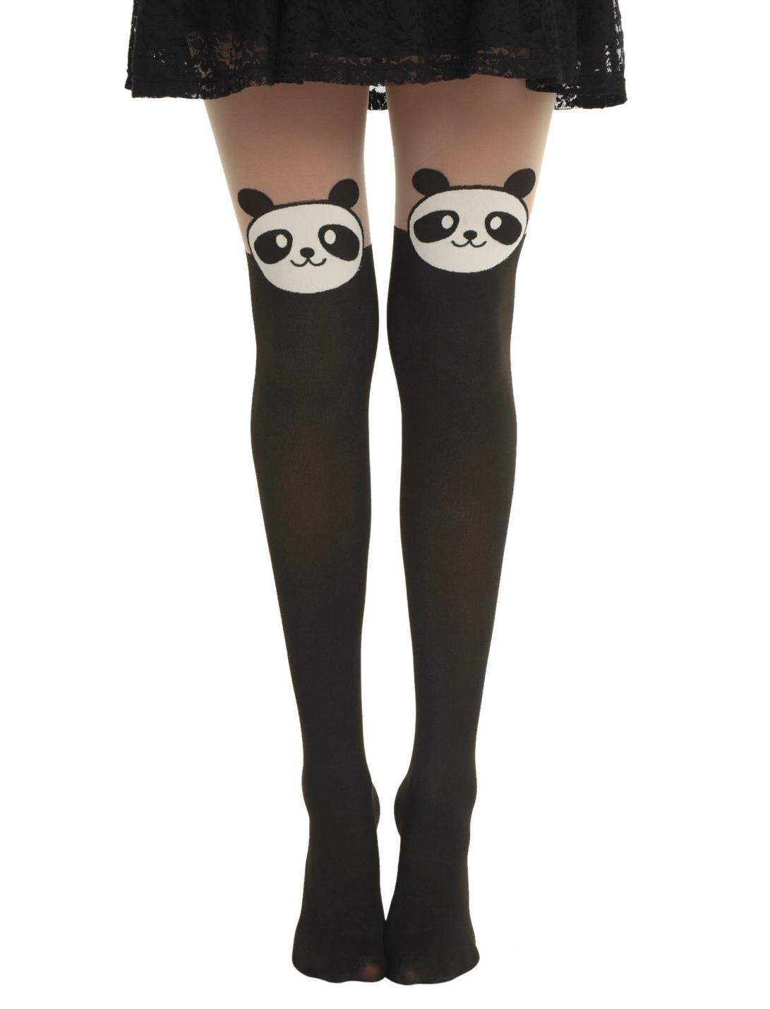 Panda Faux Thigh High Tights, BLACK, hi-res