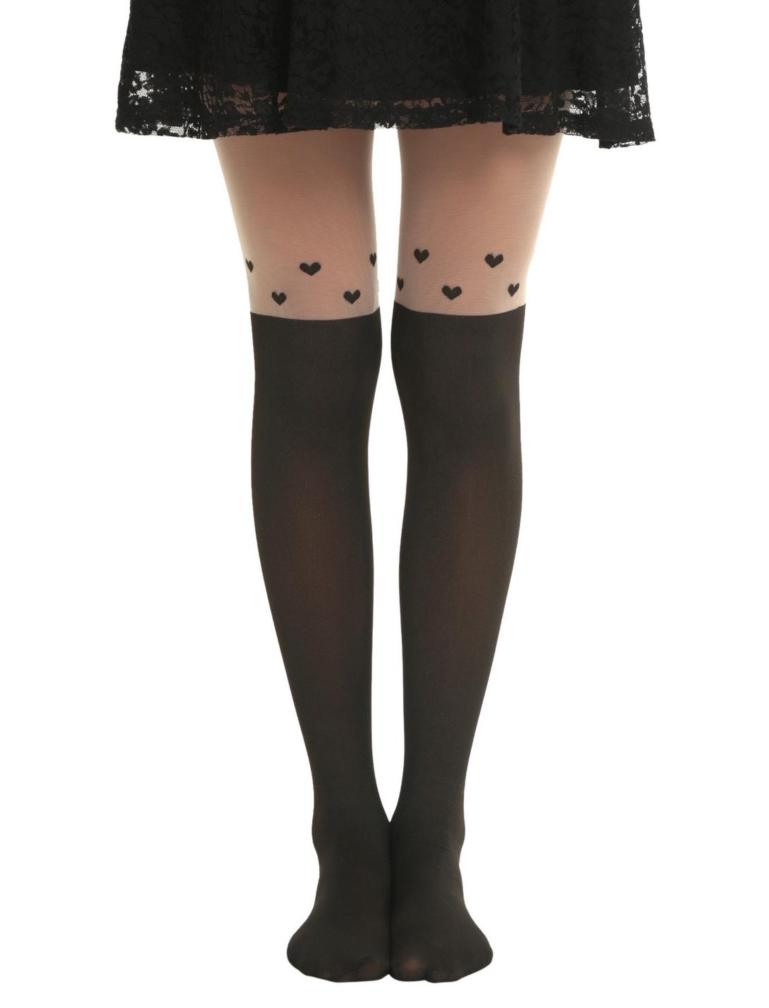 LOVEsick Floating Hearts Faux Thigh High Tights, BLACK, hi-res