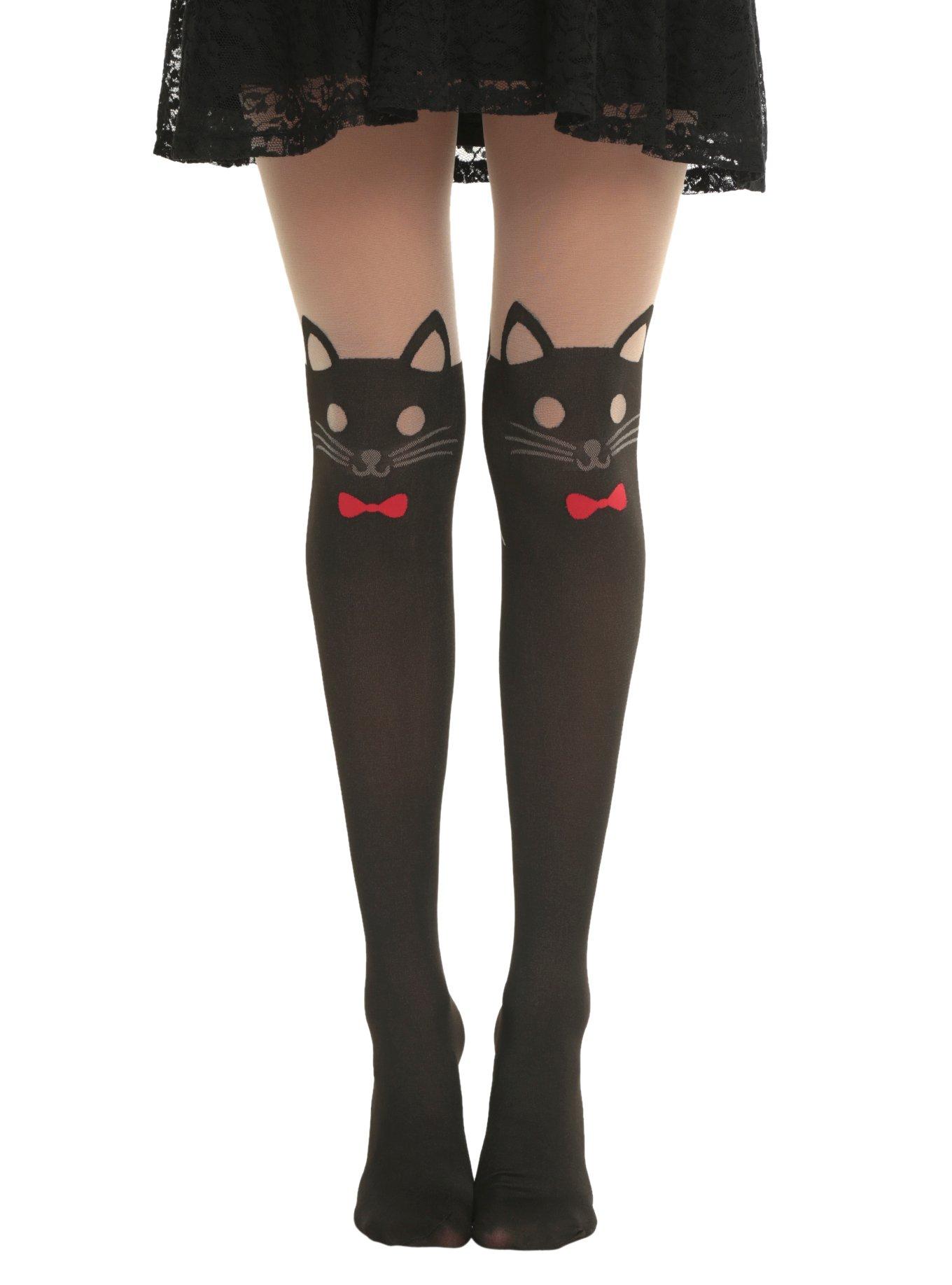 LOVEsick Red Bow Cat Faux Thigh High Tights, , hi-res