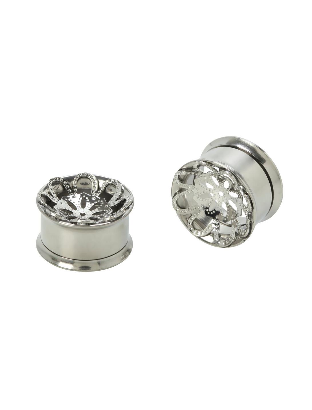 Steel Floral Cut-Out Double Flare Plug 2 Pack, , hi-res