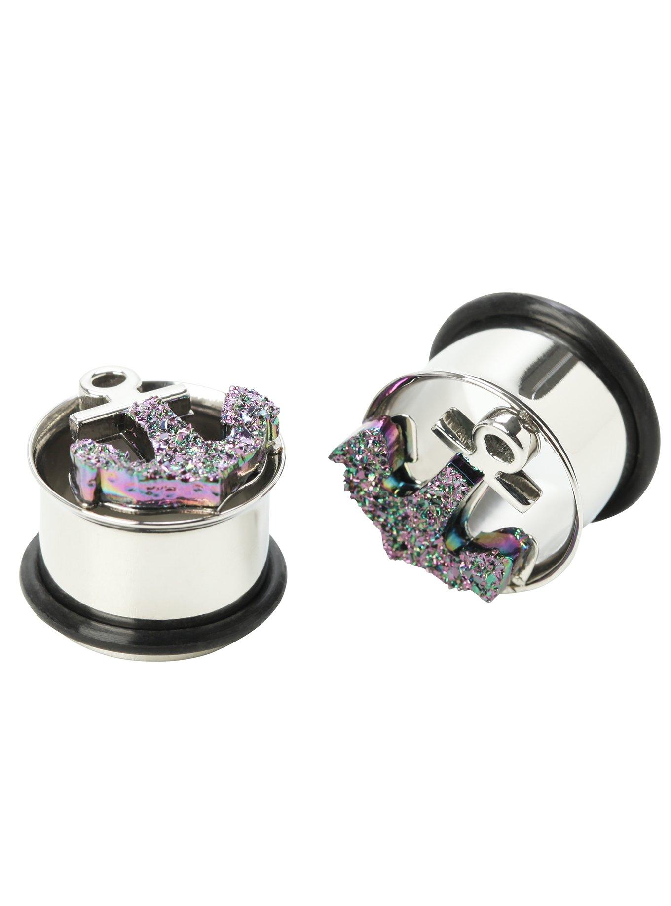 Steel Druzy Anchor Cutout Eyelet Plugs 2 Pack, , hi-res