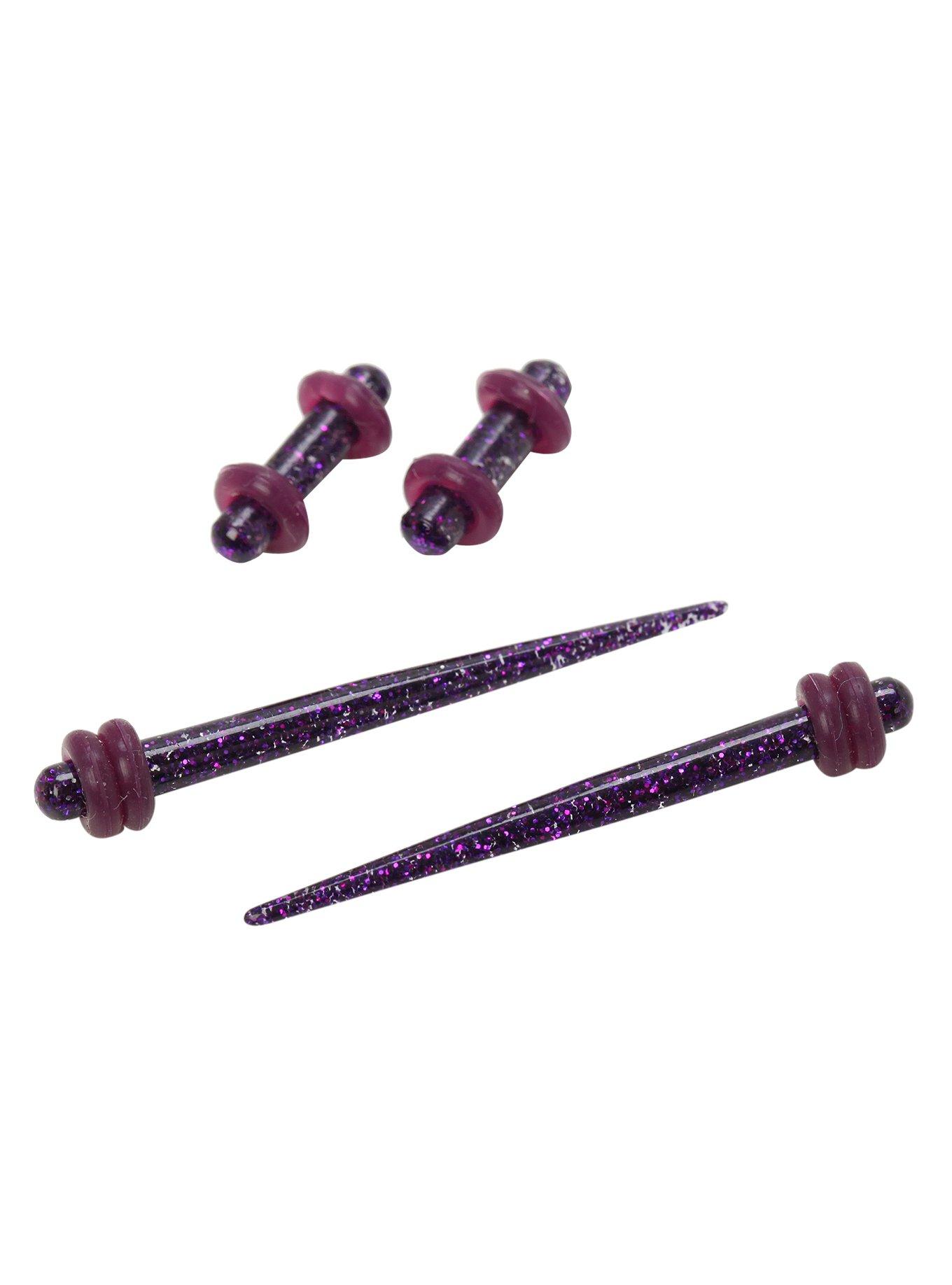 Acrylic Purple Glitter Micro Taper & Plug 4 Pack, PURPLE, hi-res