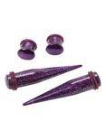 Acrylic Purple Glitter Taper & Plug 4 Pack, PURPLE, hi-res