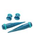 Acrylic Teal Glitter Taper & Plug 4 Pack, , hi-res