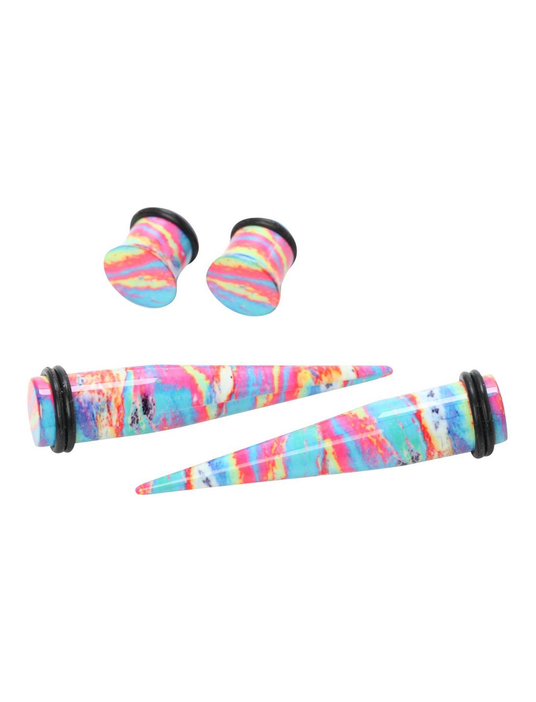 Acrylic Rainbow Marble Taper And Plug 4 Pack, , hi-res