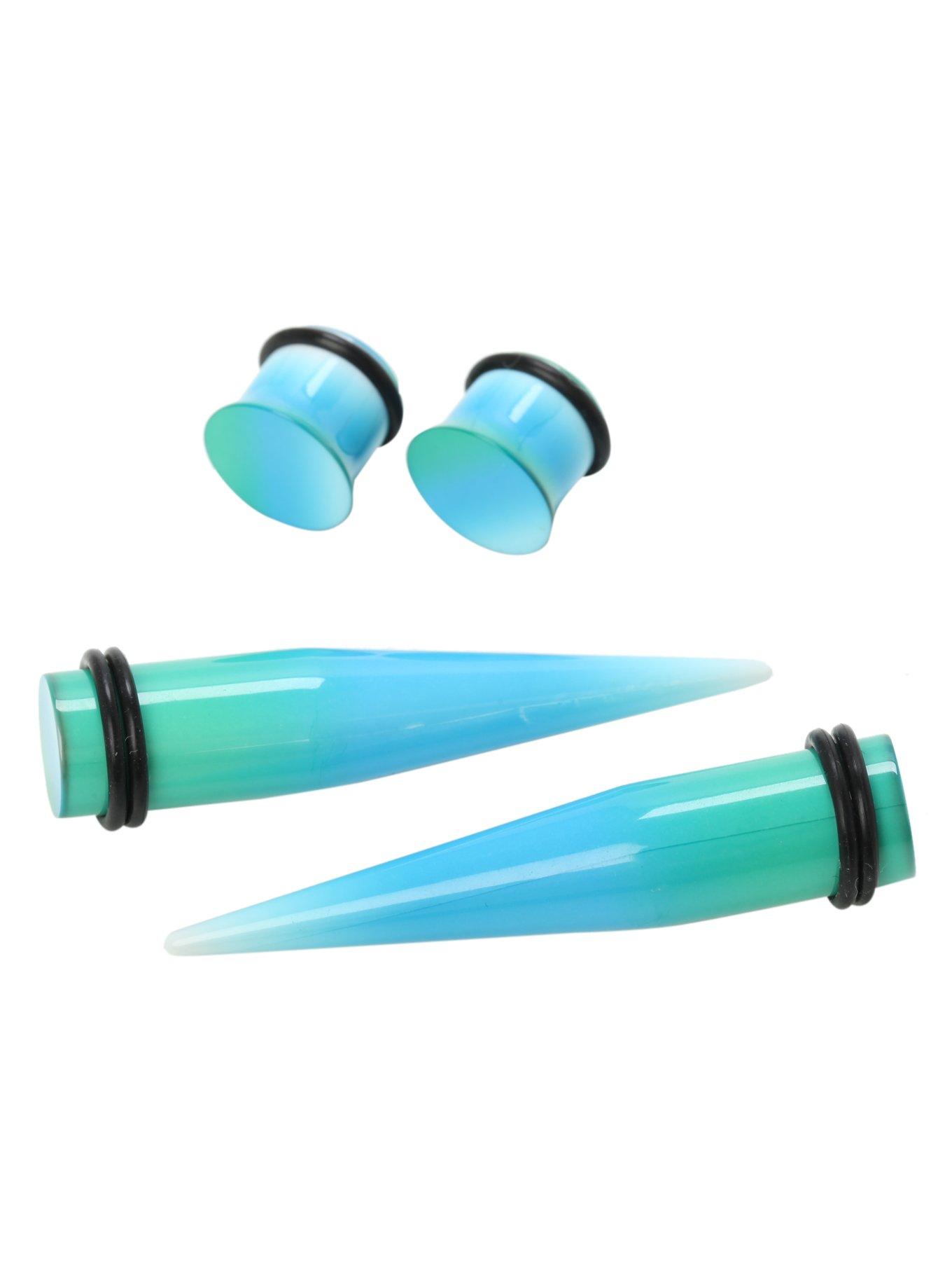 Acrylic Green Blue White Ombre Taper And Plug 4 Pack, MULTI, hi-res