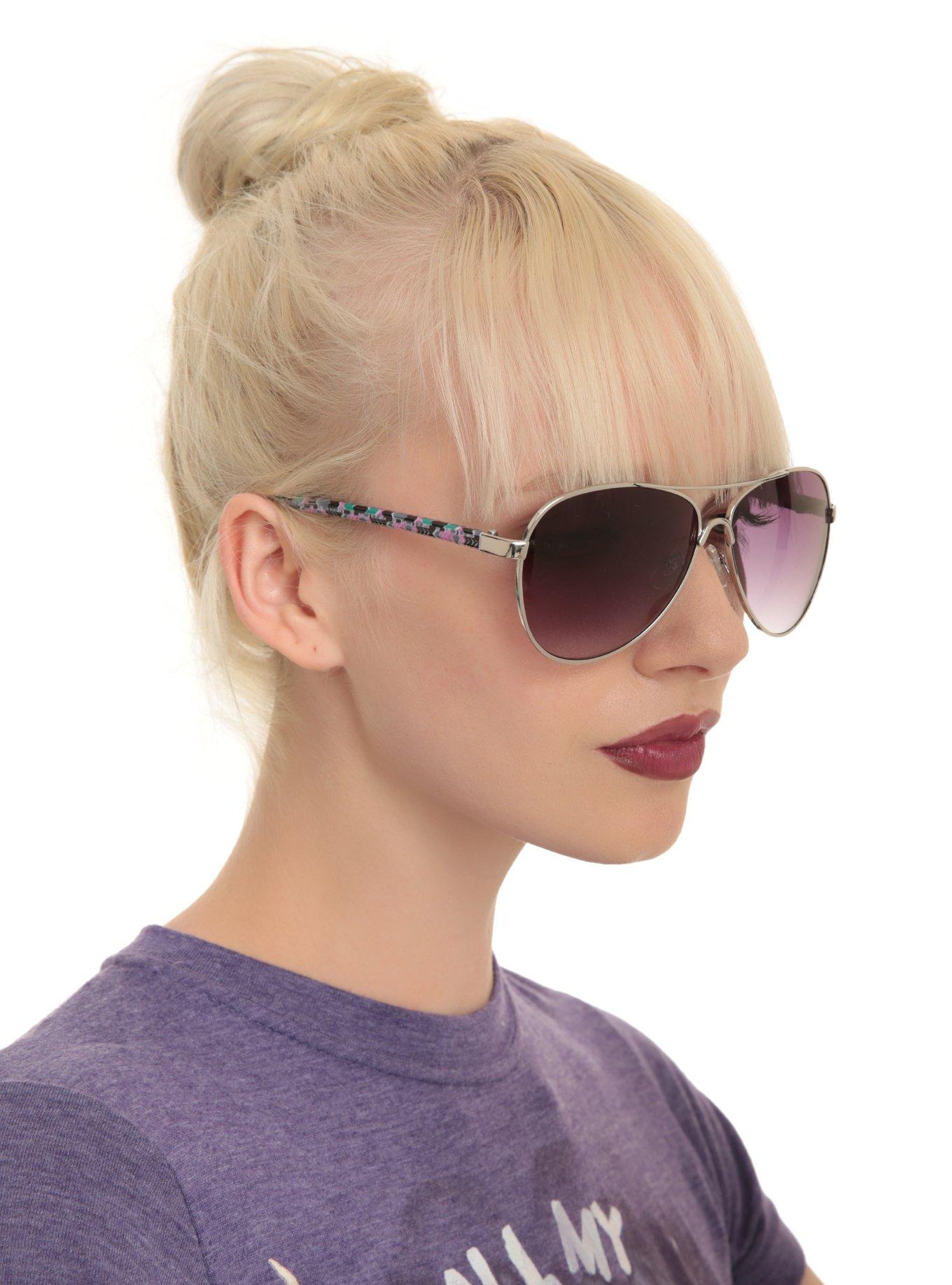 Floral Arm Aviator Sunglasses, , hi-res