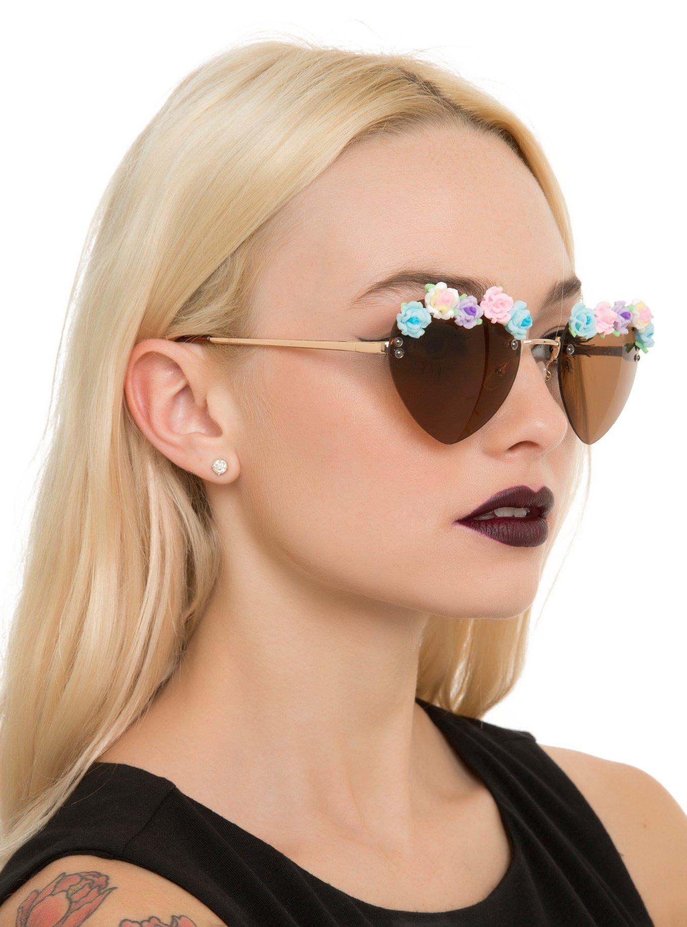 Floral Heart-Shaped Sunglasses, , hi-res