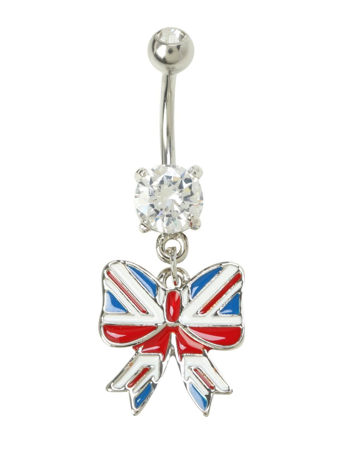 14G Steel Union Jack Bow Navel Barbell, , hi-res