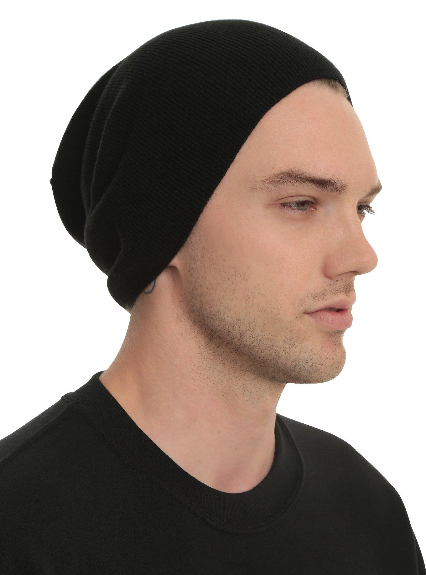 Black Lightweight Knit Slouch Beanie, , hi-res