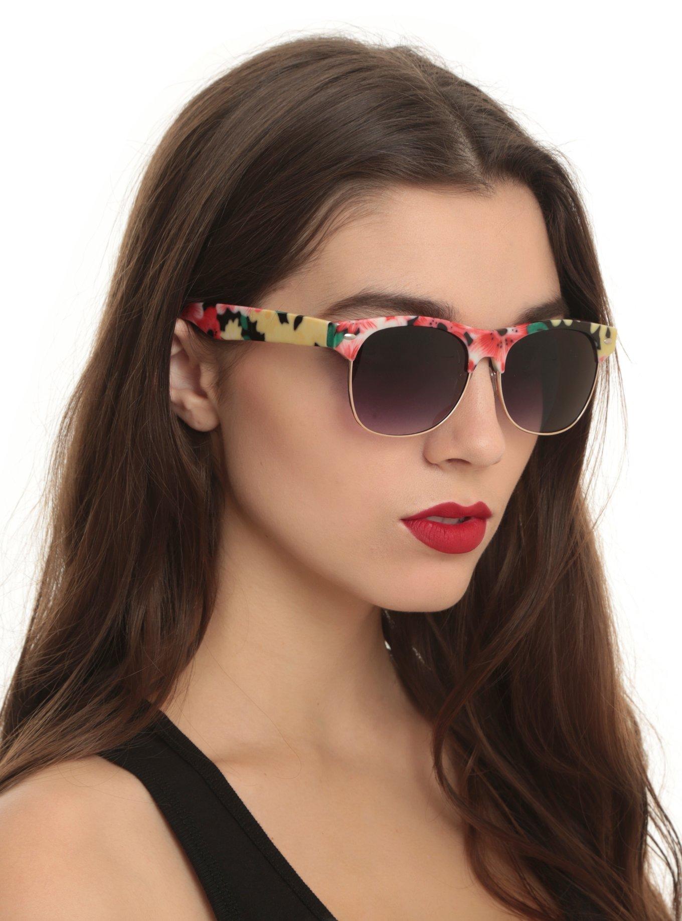 Pink Tropical Wire Rim Sunglasses Hot Topic
