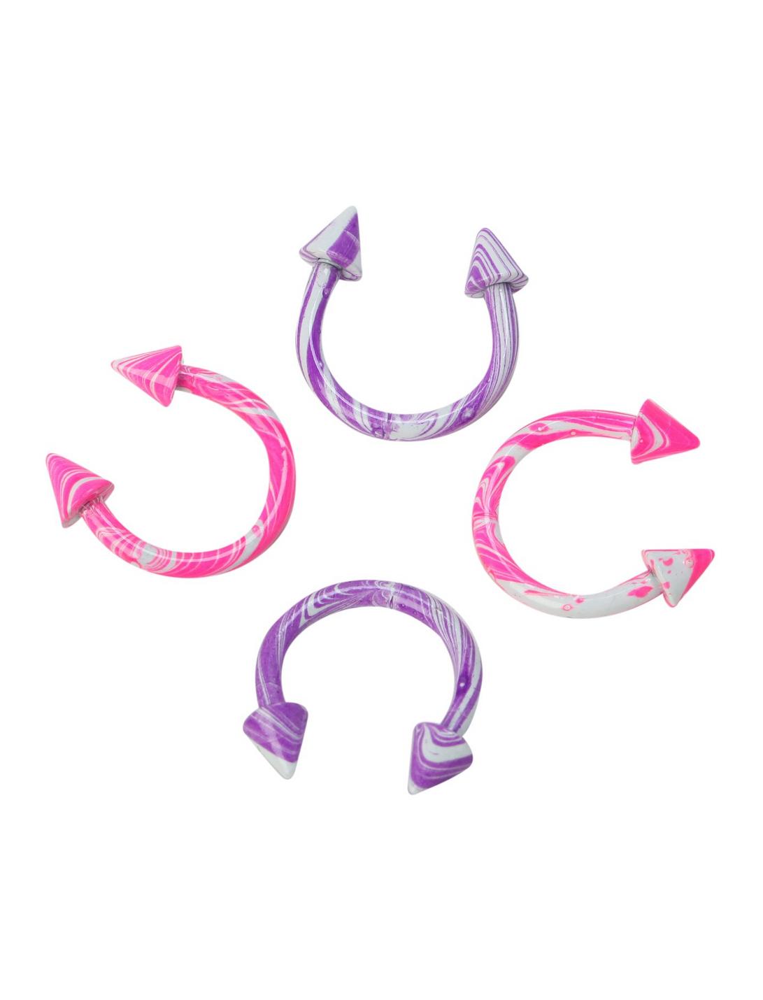 Steel Purple Pink White Swirl Circular Barbell 4 Pack, MULTI, hi-res