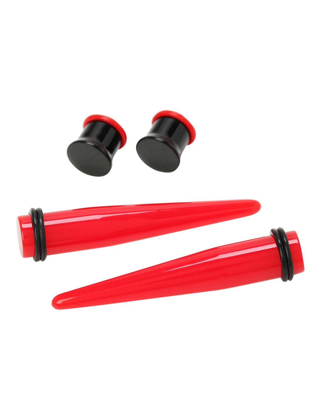 Acrylic Red & Black Taper & Plug 4 Pack, RED, hi-res