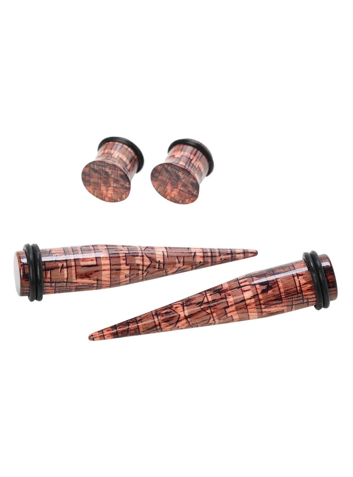 Acrylic Faux Geometric Wood Taper And Plug 4 Pack, MULTI, hi-res