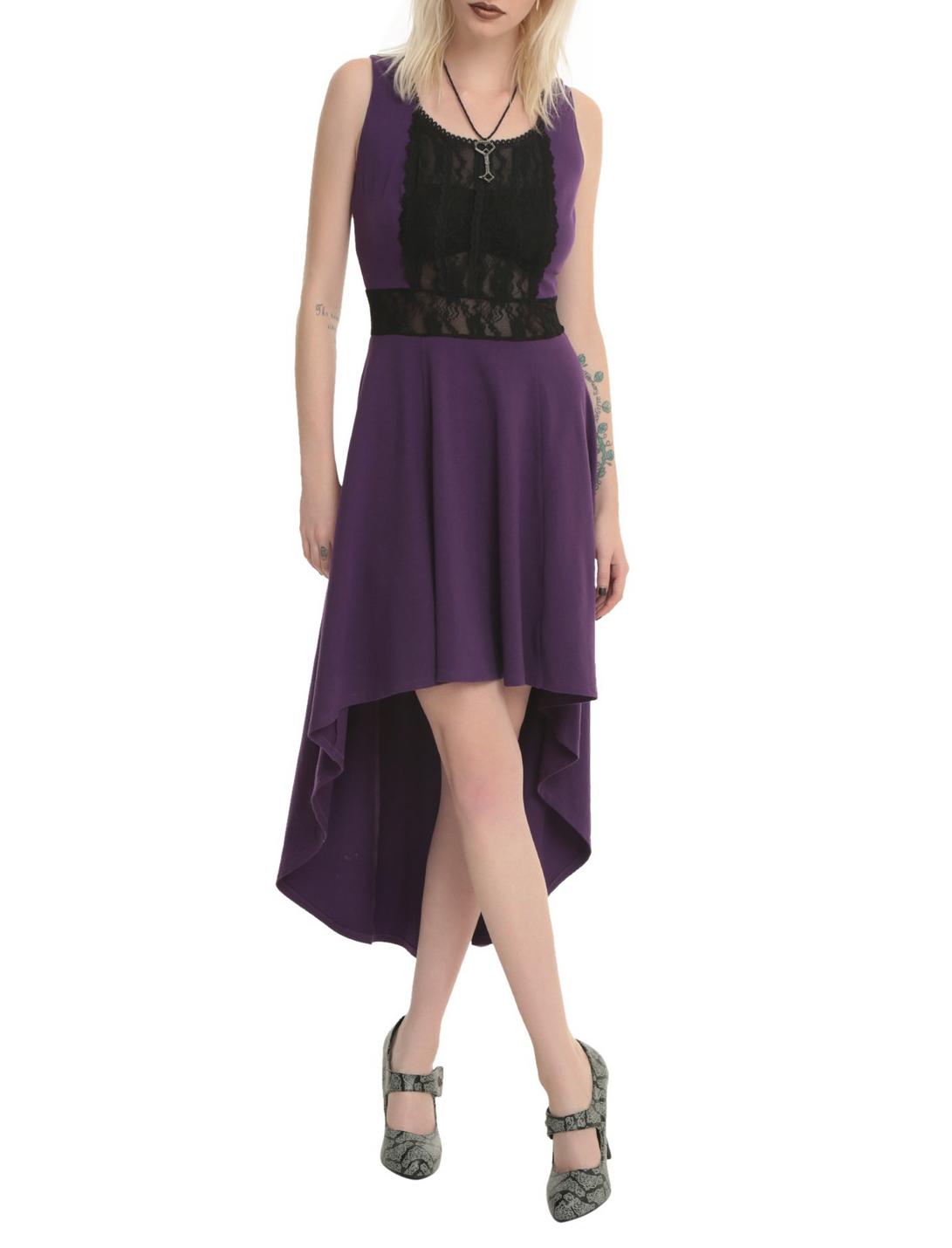 Royal Bones By Tripp Purple & Black Lace Hi-Lo Dress, PURPLE, hi-res