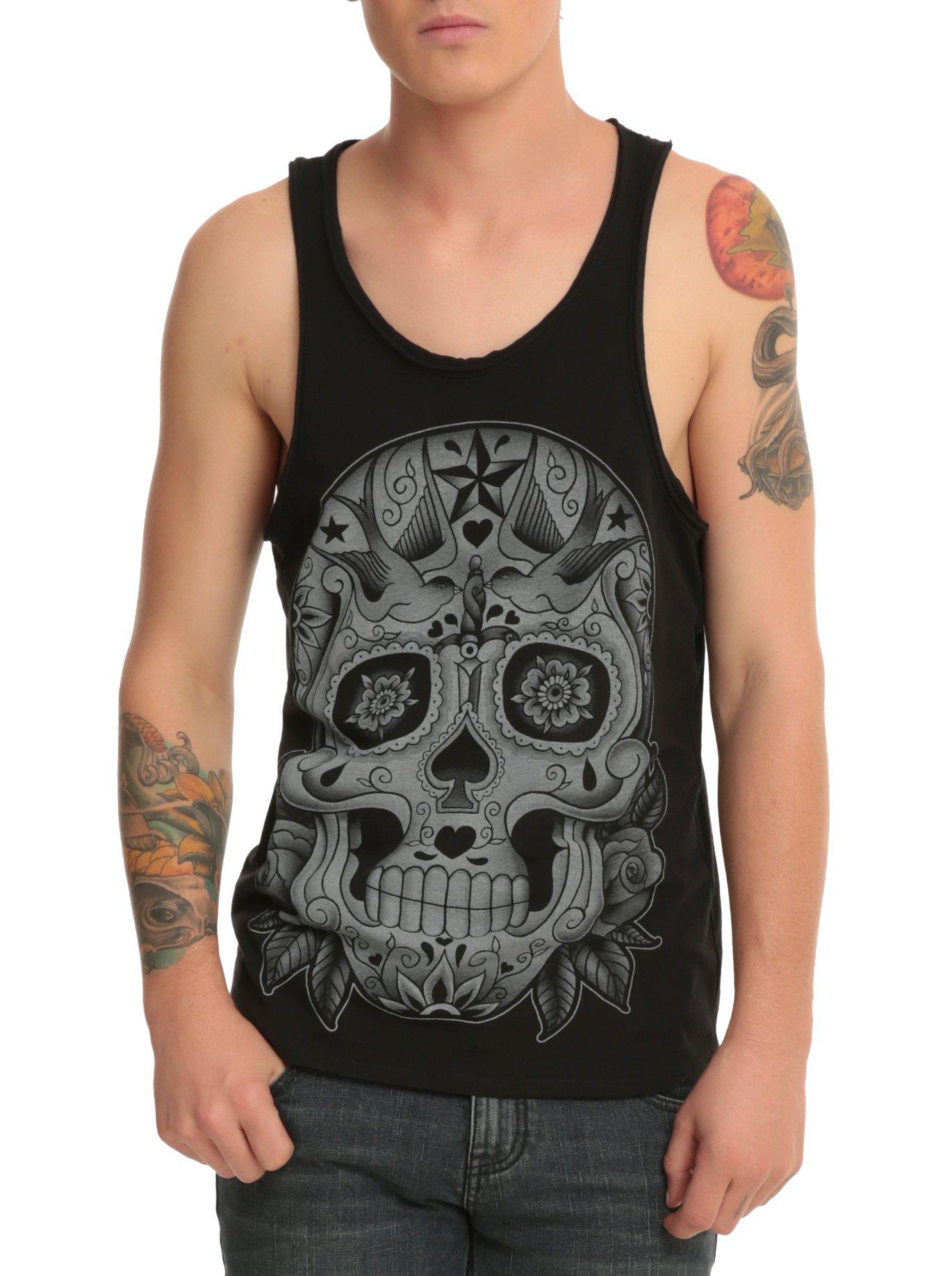 Iron Fist Sugar Skull Tank Top, BLACK, hi-res