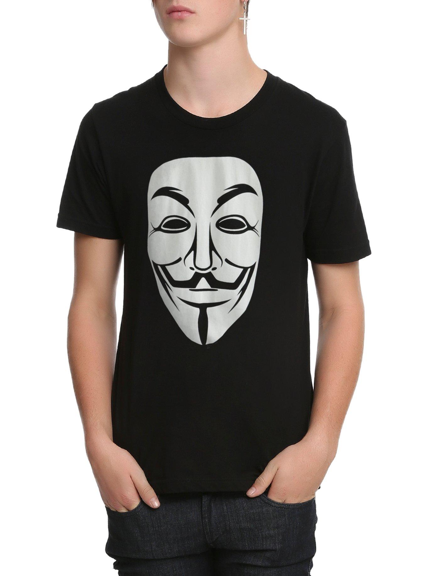 V For Vendetta Guy Fawkes Mask T-Shirt, BLACK, hi-res