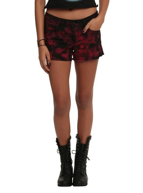 LOVEsick Black And Red Acid Wash Shorts | Hot Topic