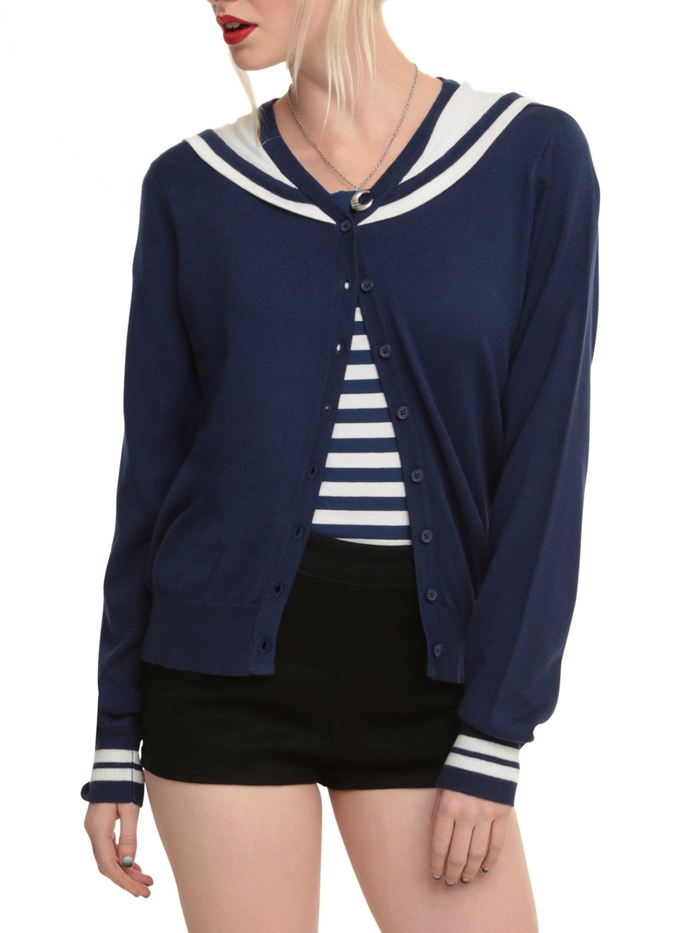 Sailor Girl Cardigan, NAVY, hi-res