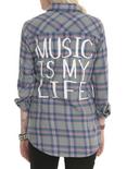 Music Is My Life Grey Plaid Top, LIGHT GRAY, hi-res