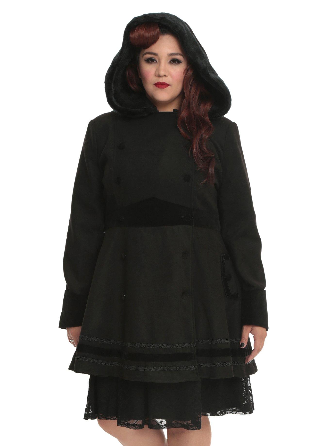 Hell Bunny Mikaela Hooded Coat 2XL-4XL, BLACK, hi-res