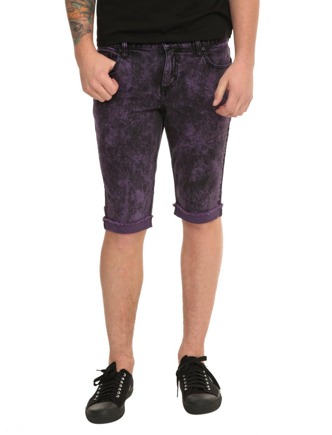 XXX RUDE Purple Acid Wash Skinny Shorts, PURPLE, hi-res