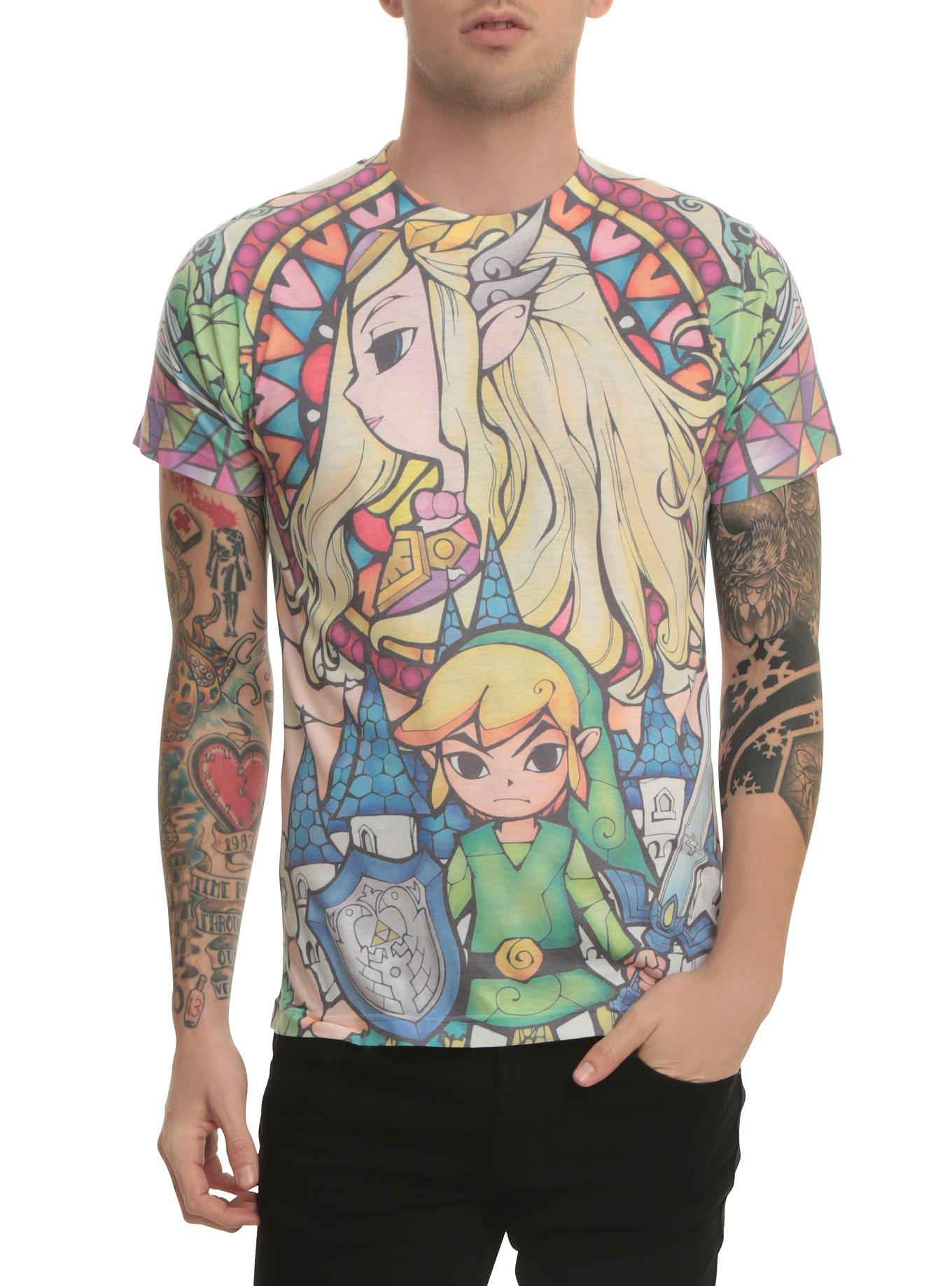 The Legend Of Zelda Stained Glass Sublimation T-Shirt, BLACK, hi-res