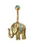 14G Steel Gold Turquoise CZ Elephant Navel Barbell, , hi-res