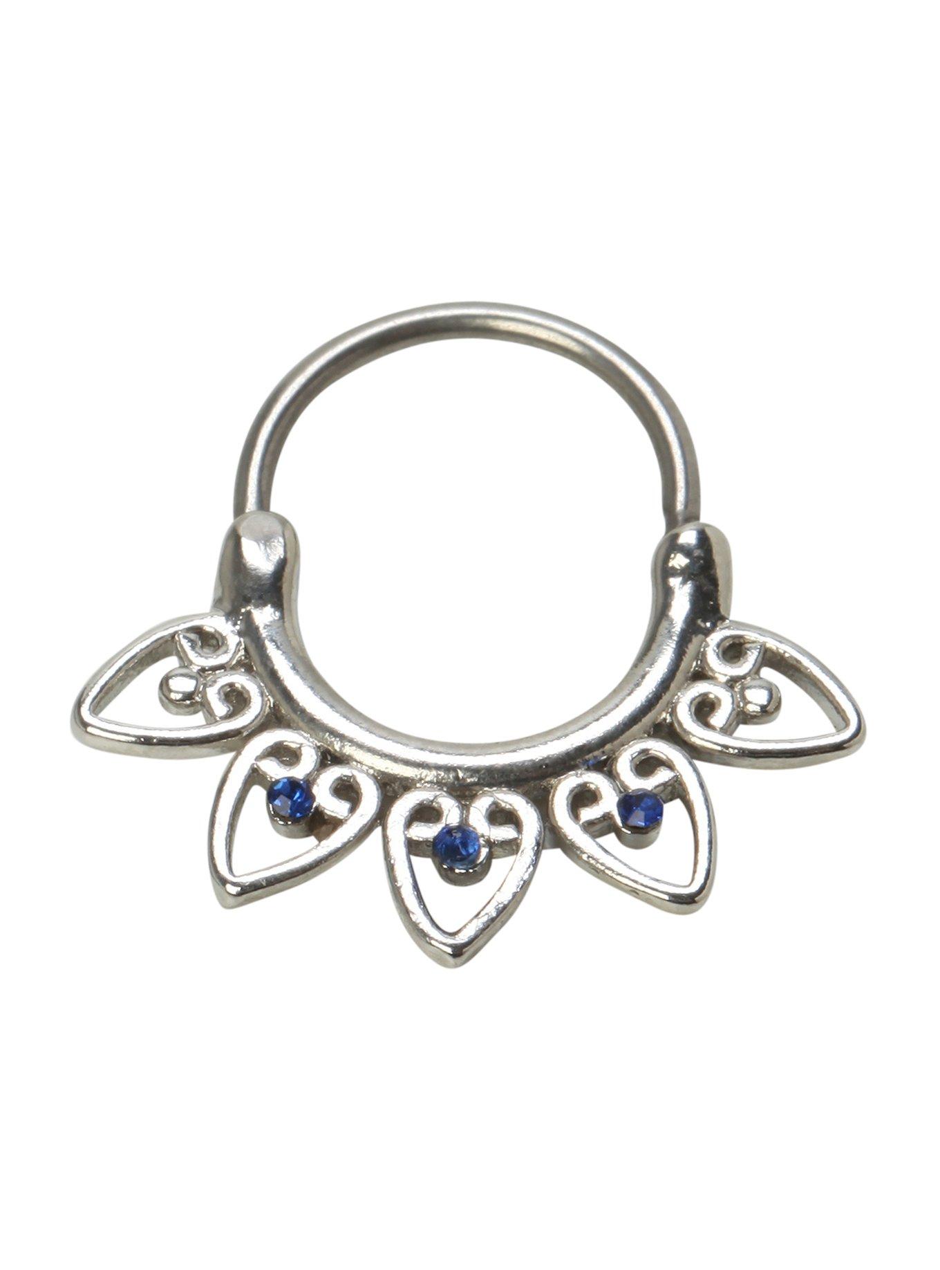 16G Steel Blue Filigree Septum Ring, , hi-res
