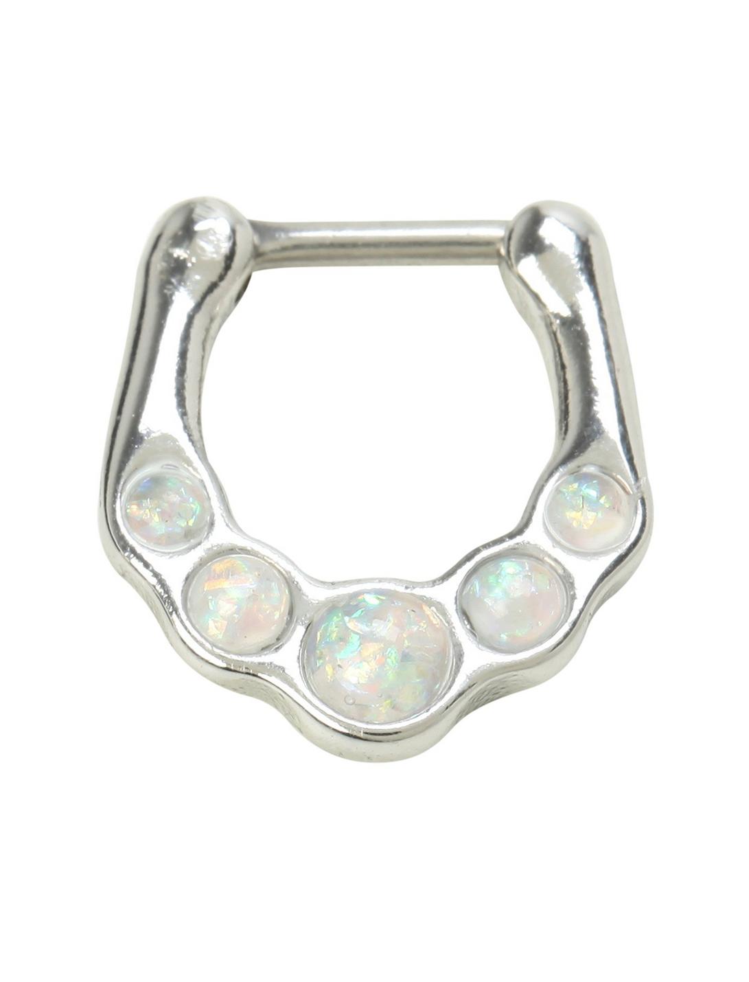 16G Steel White Opal Septum Clicker, , hi-res