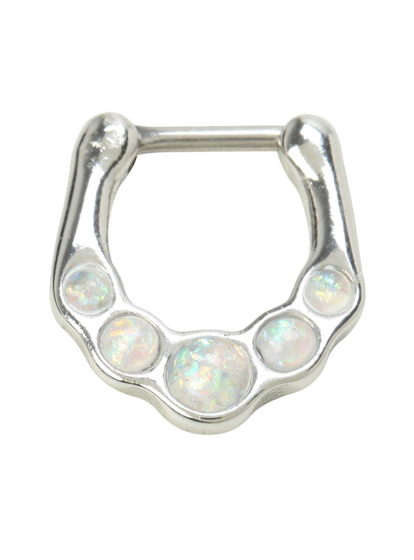 16G Steel White Opal Septum Clicker, , hi-res