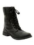 Black Floral Lined Combat Boots, BLACK, hi-res