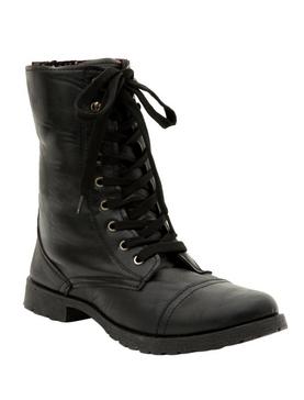 Plus Size Black Floral Lined Combat Boots, , hi-res