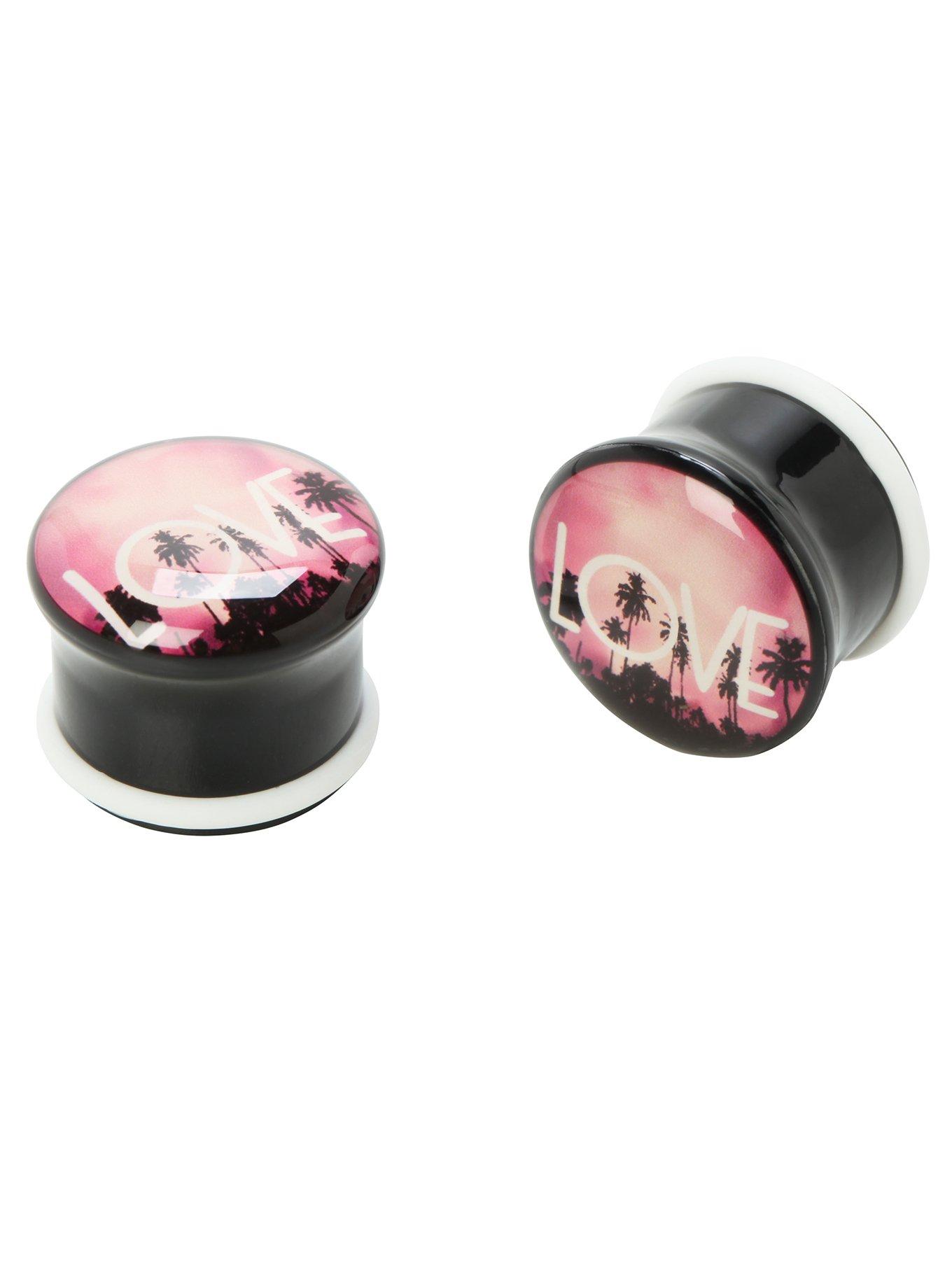 Acrylic Palm Tree Love Single Flare Plug 2 Pack, BLACK, hi-res