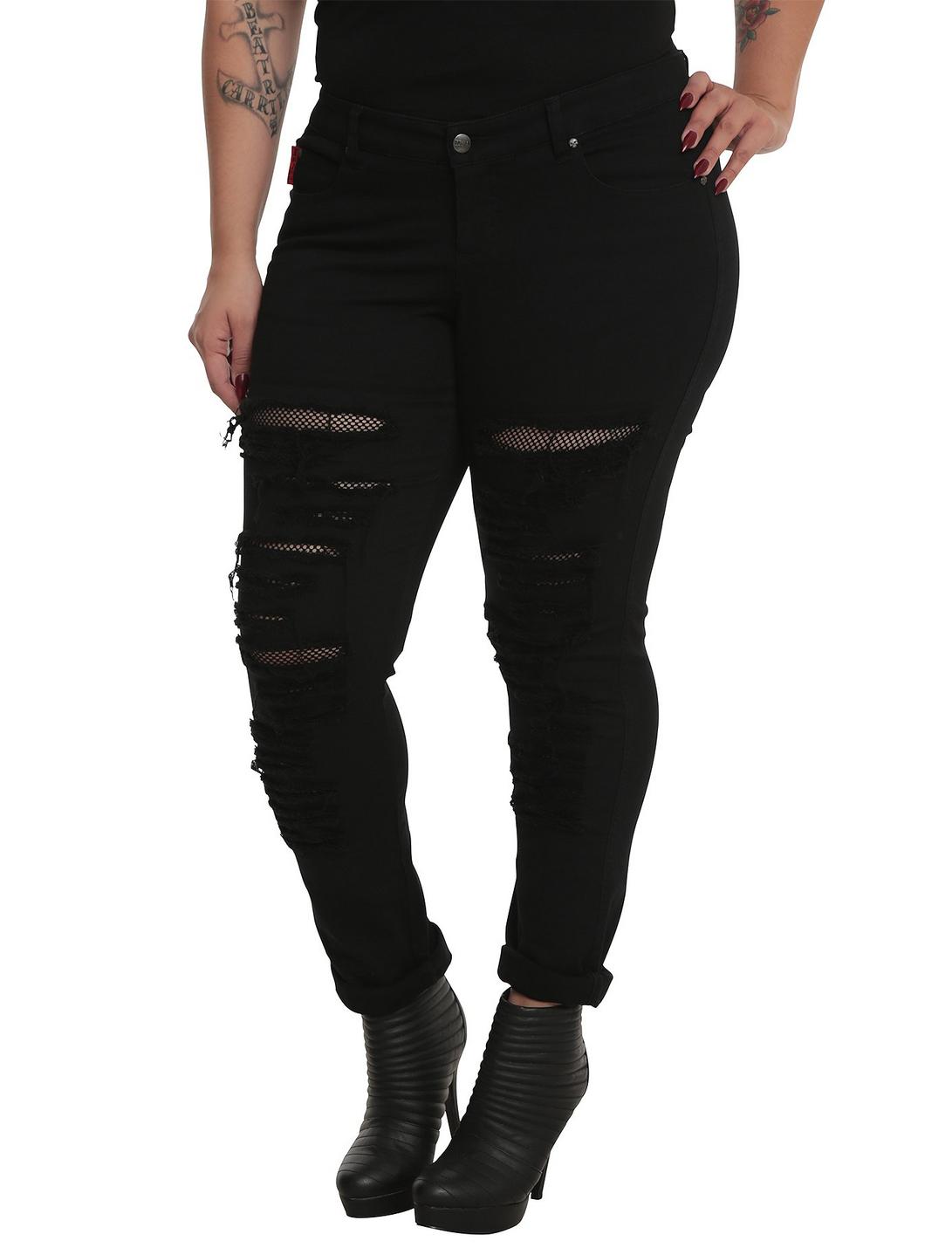 Tripp Black Distressed Denim Jeans Plus Size, BLACK, hi-res