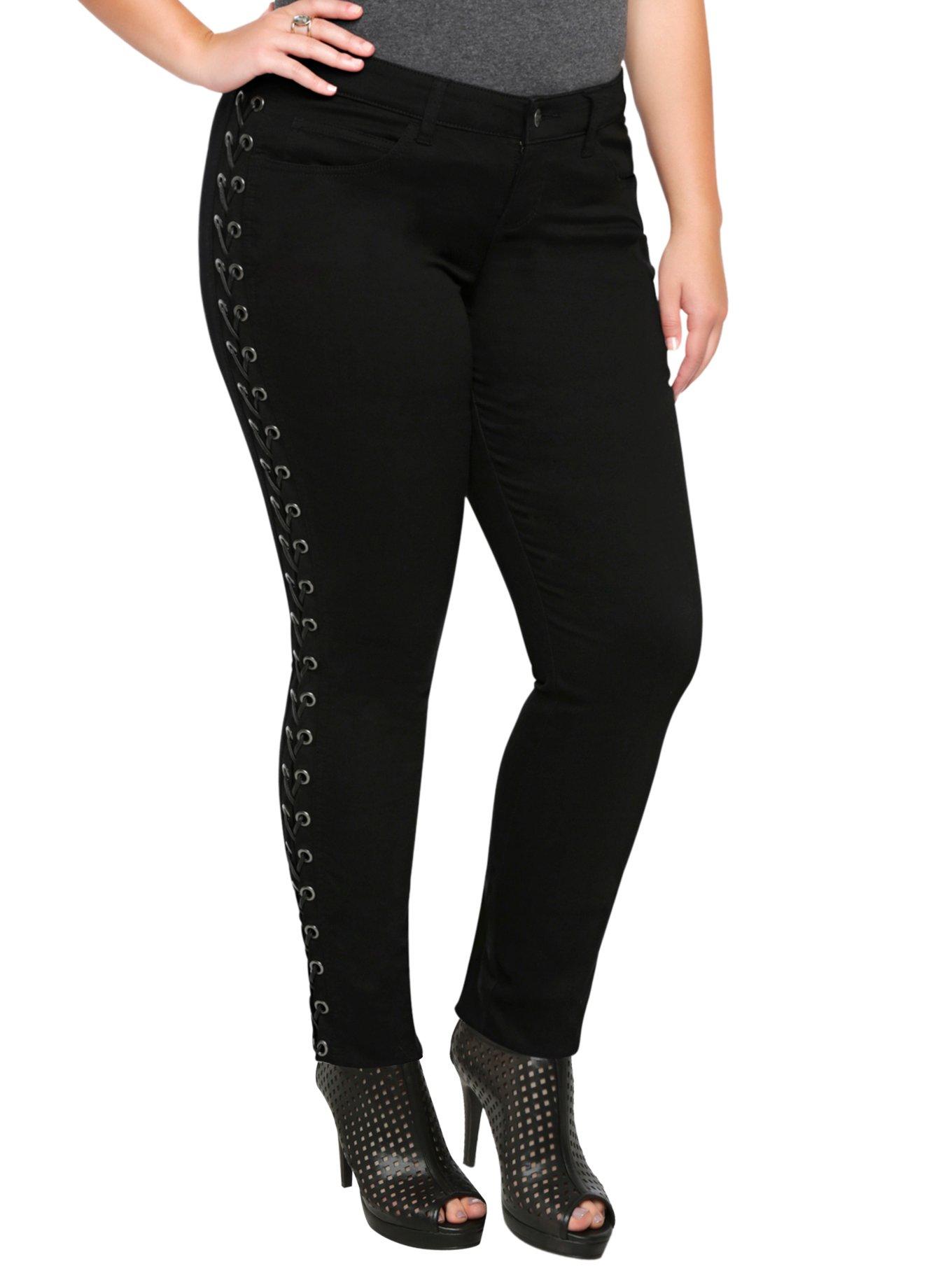 Hot Topic Tripp NYC Black Lace Up Denim Jeans Pants Juniors Size 1