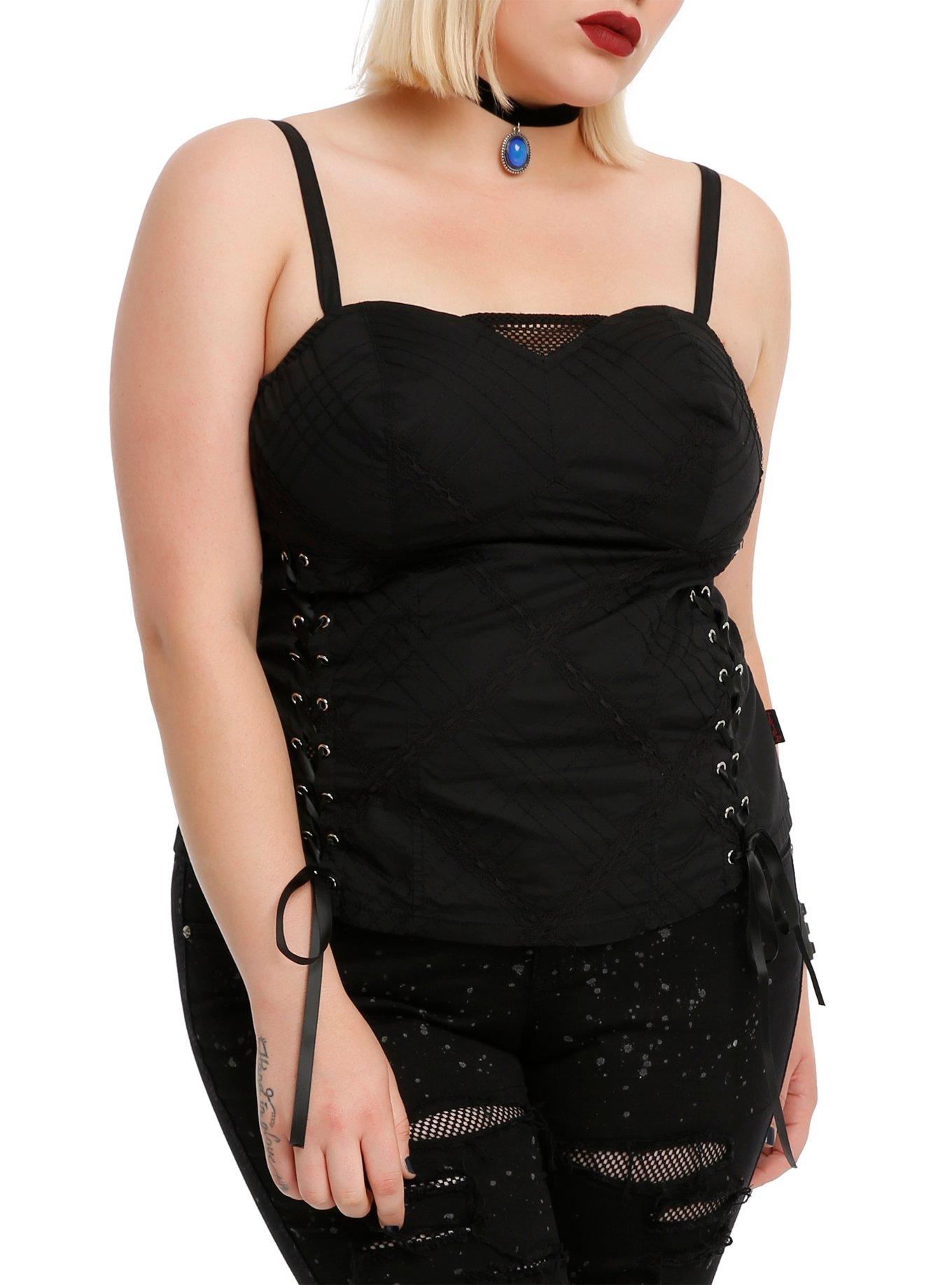 Tripp Black Side Lace-Up Corset Plus Size, BLACK, hi-res