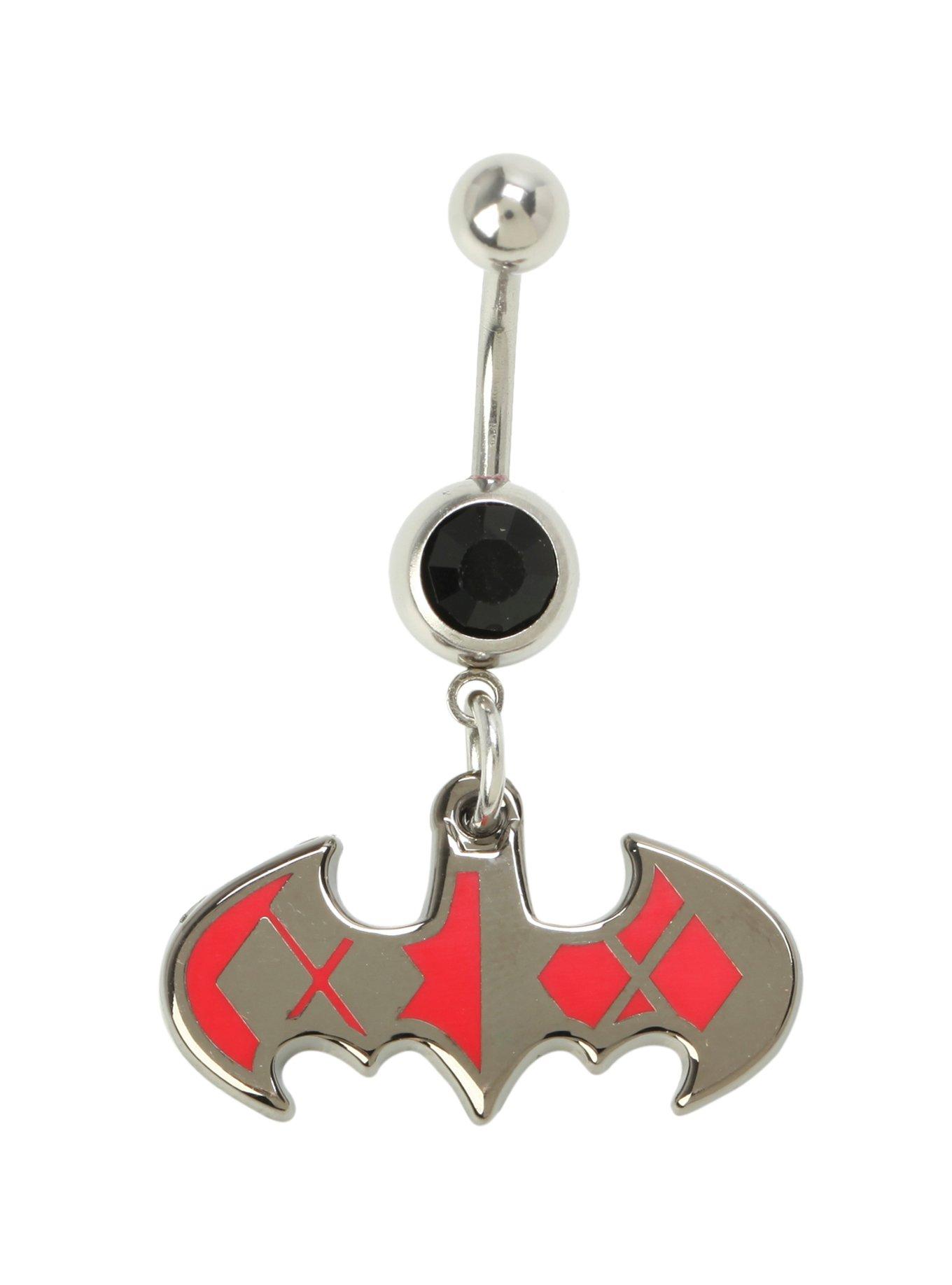 DC Comics 14G Steel Harley Quinn Batman Logo Navel Barbell, , hi-res