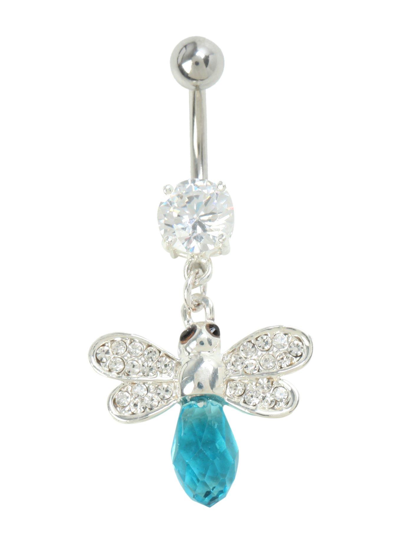 14G Steel CZ Dragonfly Navel Barbell, , hi-res