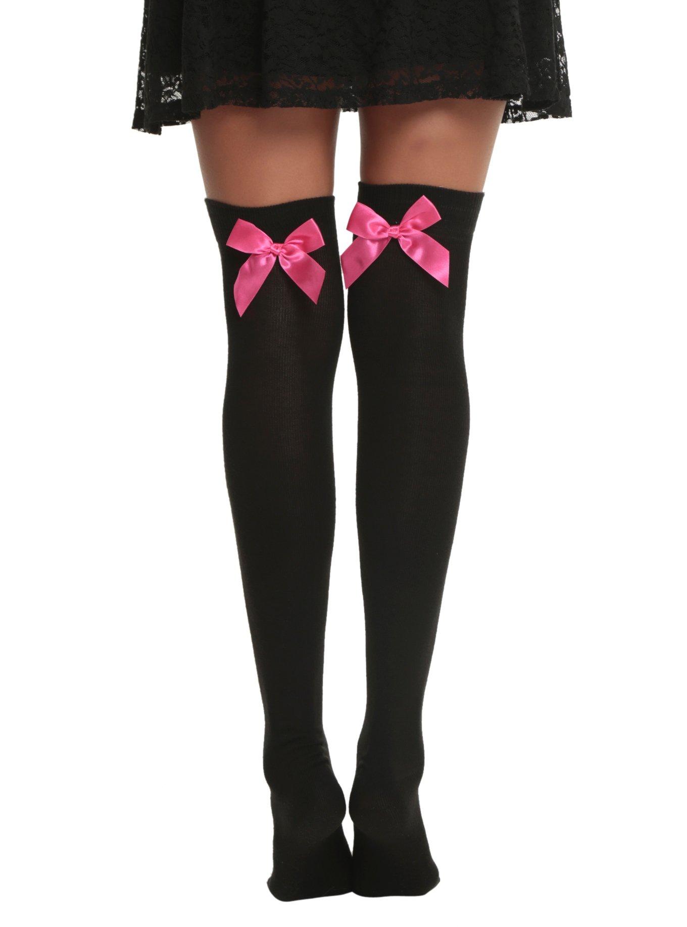 LOVEsick Black And Pink Bow Over-The-Knee Socks | Hot Topic