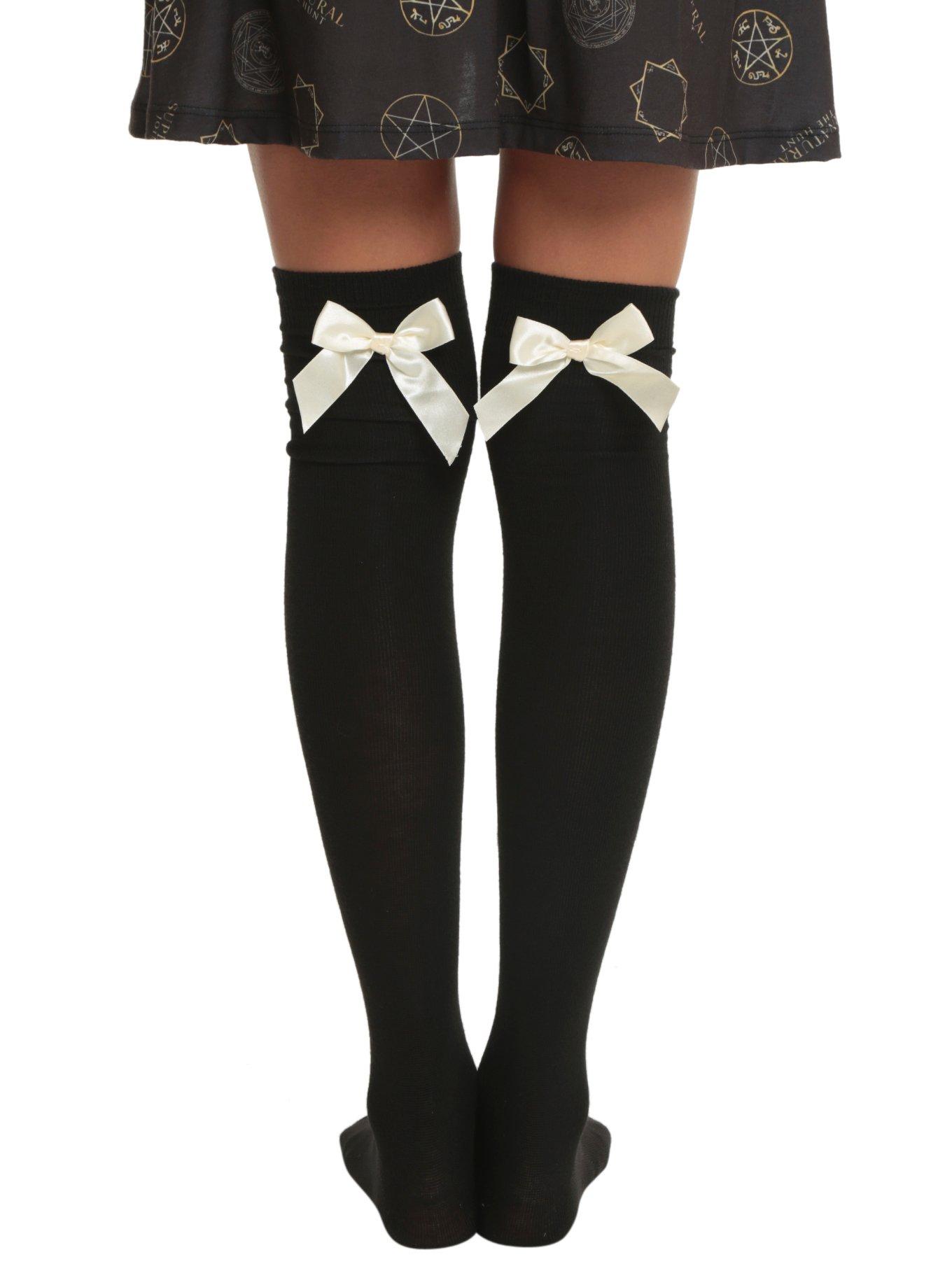 LOVEsick Black And Ivory Bow Over-The-Knee Socks | Hot Topic