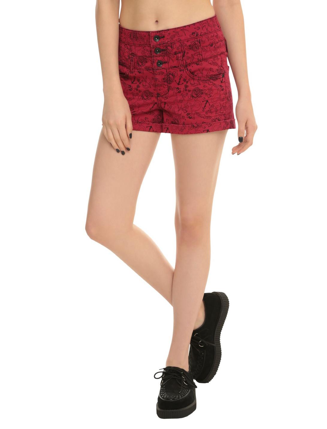 LOVEsick Red Pin-Up High-Waisted Shorts, RED, hi-res