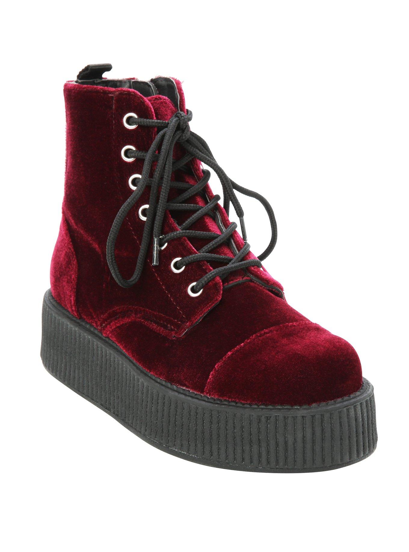 T.U.K. Burgundy Velvet Viva Mondo Boot, RED, hi-res