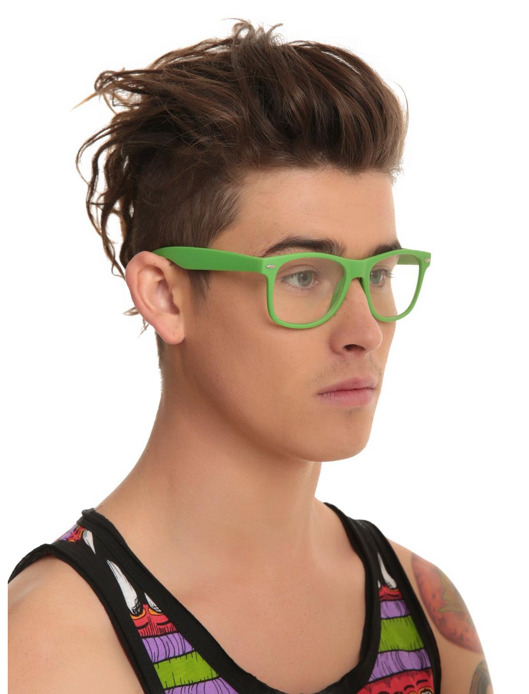Lime Green Retro Smooth Touch Clear Lens Glasses, , hi-res