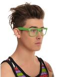 Lime Green Retro Smooth Touch Clear Lens Glasses, , hi-res